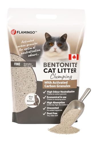 Flamingo Katzenstreu - katzenstreu klumpstreu - extra feiner Körnung - 12L (12KG) für 10 Wochen - Herkunft Kanada - auch für Kätzchen - natürlich & duftfrei - Ideal für 1 oder mehrere Katzen