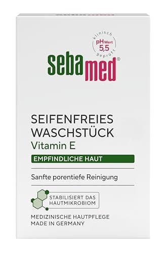 Sebamed seifenfreies Waschstück 100 g, mit Vitamin E, für die tägliche sanfte, porentiefe Reinigung empfindlicher Haut, zur Hand-, Gesichts- und Körperreinigung geeignet