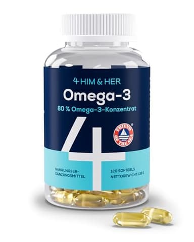Omega 3 Kapseln Hochdosiert – 1334mg Omega-3 – 80% Fischöl Konzentrat – 120 Softgels – 668mg EPA & 500mg DHA – Natürliche Triglycerid-Form (rTG) für beste Aufnahme – 2 Monatsvorrat - 4HIM&HER