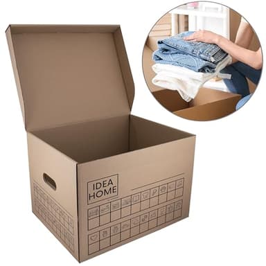 IDEA HOME MOOVE Umzugskartons 12er Set, Schwerlast Kartons mit Deckel, Tragegriffen & Beschriftungsfeld, 5-lagige Wellpappe (420 g/m²), Belastbarkeit 30 kg, Extra Marker Inklusive