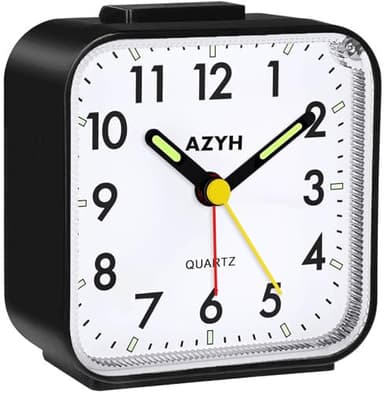 Azyh Analog Wecker Ohne Ticken mit Licht, Batteriebetrieben, Lauter Alarm, Schlummerfunktion, Geräuschlos, Leuchtend, Tragbarer Wecker, Leise Klein Reisewecker für Tiefschläfer
