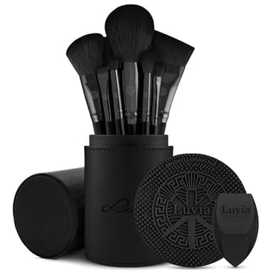 Make-up Pinselset Luvia, Prime Vegan Pro - Black, 12 Schminkpinsel inkl. Pinselaufbewahrung, Blender Schwamm & Reinigungsmatte Für Kosmetikpinsel, In Schwarz & Rosegold