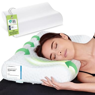 feela.® Orthopädisches Kopfkissen/Schlafkissen [3 Härtegrade] - Lindert Nacken- & Schulterschmerzen, Erhöht Schlafkomfort und Entlastet die Halswirbelsäule | Höhenverstellbar Pillow 60X40 cm (Medium)