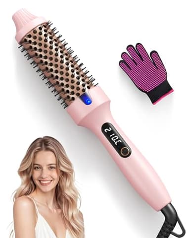 Haokoo Thermal Brush - Thermobürste 38mm für Salon-Styling in 8 Min, Ionische Lockenbürste Reduziert Frizz um 70%, 6 Temperaturstufen mit LED-Display für alle Haartypen geeignet, Doppelspannung, Rosa