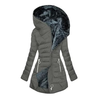 Damen Wintermantel, Wintermantel Damen Lang Warmer Gefüttert Winterjacke Fleece Daunenjacke Winddicht Outdoorjacke Große Größen Damenmantel Winter Mantel Bequeme Parkajacke Grau, L