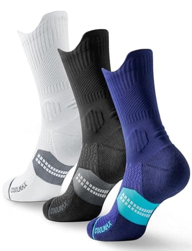 Juclise Kompressionssocken aus Bambus-Viskose für Läufe, zum Wandern, Basketball, Workout, Feuchtigkeitstransport, Anti-Blister (DE/NL/SE/PL, Numerisch, 42, 47, Regular, Regular, Schwarz+Weiß+Blau)