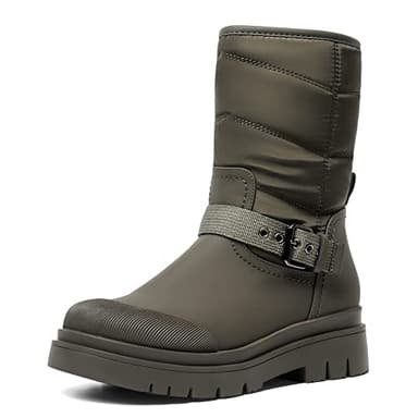 DREAM PAIRS Damen Schneestiefel Glattes PU Dicke Sohle mit Riemchenbesatz am RistOlivgrün,Size 39,Olivengrün,SDSB2202W-E