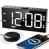 Digitaler Wecker, Lauter Vibrationswecker mit Bettschüttler, Wecker Laut für Tiefschläfer, Großes Display, Einstellbare Lautstärke & Helligkeit, Doppelalarm, Snooze, USB-Ladegerät, Einfache Operation