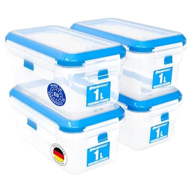 ATHLON TOOLS 4x 1L Frischhaltedosen-Set in Gastro-Qualität - 100% luftdicht und auslaufsicher -40 bis +100 Grad - für alle Lebensmittel - BPA-frei - Vorratsdosen für Kühlschrank (1 L | 4er Set)