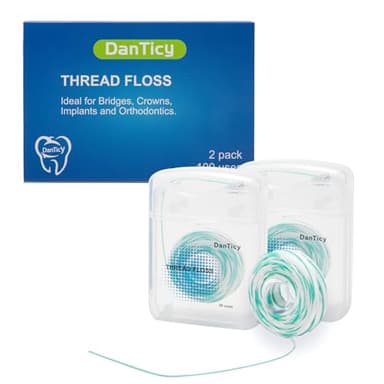 840D Fluffy Floss Threaders, Deep Clean Zahnseide für Zahnspangen, Brücken und Implantate, Super Floss Pre-Cut Strands und Mint Aroma, 100 Threaders (2Pack)