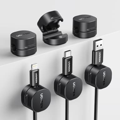UGREEN 6 Stück Kabelhalter Kabelclips, Magnetische Selbstklebende Kabel Organizer, Einhandbedienung, Kabelmanagement für USB Ladekabel Netzkabel Audiokabel, Kompatibel mit Kabel bis zu 7,5 mm