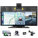 Alpinetech Wireless Carplay Display & Android Auto Display: 10,26 Zoll Tragbares Autoradio mit 4K Dashcam Vorne Rückfahrkamera Siri Bluetooth Mirror Link AUX FM SD-Karte für All Vehicles