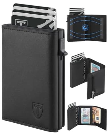 TEEHON Geldbörse Herren - Magnetischer Slim Wallet mit Münzfach&RFID Schutz&ID-Fenster-Leder Portmonee Geldbeutel kartenetui für Karten - kreditkartenetui Herren Klein - Kartenhalter Schwarz (Tee-5)