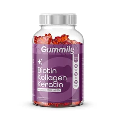 Premium Kollagen Keratin Biotin Gummies - Hochdosiert - 10000mcg - insgesamt 12 Nährstoffe - Gelatinfrei - 60 Stück - Non GMO - Gummily (60 stück (1er Pack))