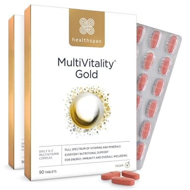 Healthspan Multivitamin Gold | A-Z Formulierung | Wohlbefinden & Immununterstützung | Vitamine A, B, C, D, E & K | Kalzium, Eisen, Magnesium, Selen & Zink | Vegan | 180 Tabletten