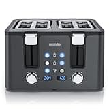 Arendo - Toaster 4 Scheiben Edelstahl - mit Brötchenaufsatz - 4 Schlitze - LED Anzeige Restzeitanzeige – Doppelwandgehäuse - Defrost Funktion - Krümelschublade - 6 Bräunungsgrade - Cool Grey Design