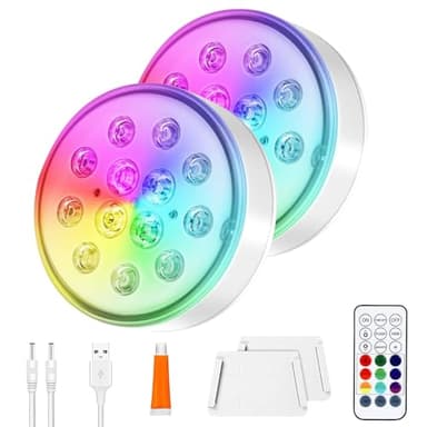 vsshe Poolbeleuchtung Unterwasser Licht, 2 Stück LED Wiederaufladbar Pool Lichter Unterwasser mit Fernbedienung | IP68 Wasserdicht,16 Farben, Multi LED für Schwimmbad, Badewanne, Spa, Garten, Teich