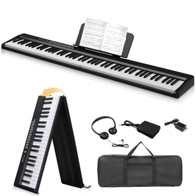 LEADZM 88 Tasten Faltbar Digital Piano, Halbgewichteten Klavier Piano, Elektronische Keyboard, E-Piano mit Dual-Bluetooth-Modus, 1000 Rhythmen, 1000 Tönen und 50 Demos für Anfänger (Schwarz)