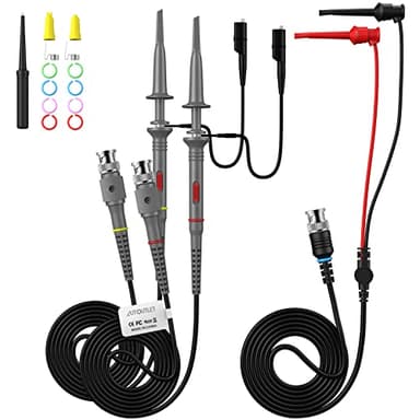 AUTOUTLET 2PCS P6100 100MHz Oszilloskop Probe Kit, mit BNC zu Minigrabber Messleitung Kit, 10: 1 und 1: 1 Umschaltbarer Hochpräziser Scope Oscilloscope Clip Probes
