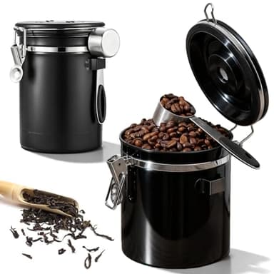 VEGOATY 2,8 L Kaffeedose Luftdicht, Kaffeebohnen Behälter Aus Edelstahl Mit Messlöffel Und Datumsanzeige, Kaffeedose Mit Co2-Ventil, Kaffeebohnen Behälter Für Kaffeepulver, Nüsse, Tee, Zucker