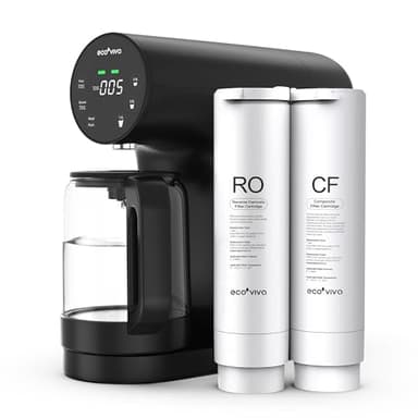 Ecoviva Auftisch Umkehrosmoseanlage Wasserfilter, Mobile Osmoseanlage Trinkwasser Umkehrosmose Filter mit 4-Stufen-Filtration, 3:1 Verhältnis von reinem Wasser zu Abwasser, TDS-Monitor, Schwarz