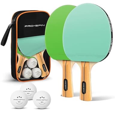 PRO-SPIN Tischtennisschläger – Hochleistungs-Tischtennis Set | Premium Tischtennisschlaeger, 3-Sterne-Tischtennisbälle, Kompakte Aufbewahrungstasche (Set für 2 Spieler, Mint/Grün)