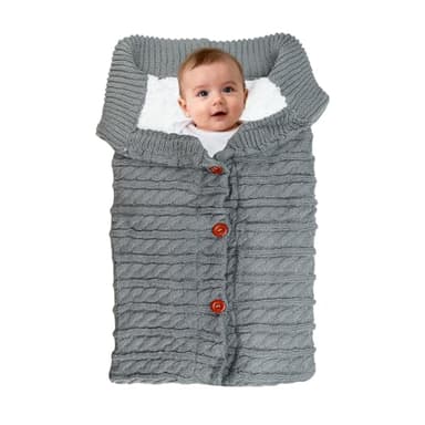 LPZMPZ Winterfußsack, Fußsack Kinderwagen, Universal Wintersack Buggy, Stricken Footmuff, Babyschlafsack Winter mit Fleece, Warmes Fußsäcke, Kinderwagendecke für Baby von 0-12 Monaten (Grau)