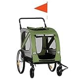 PawHut 2-in-1 Hundeanhänger & Hundebuggy, Hundefahrradanhänger Fahrradanhänger, Hundewagen mit Reflektoren für Mittelgroße Hunde bis 20 kg, Oxford-Gewebe, Grün