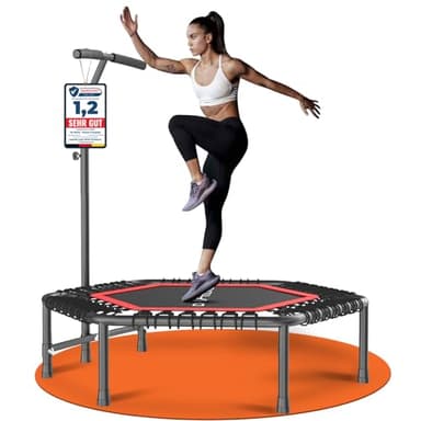 DH FitLife Fitness Trampolin in Studioqualität | Ø114cm 45 Zoll Mini Indoor Trampolin für Cross Jumping | bis 150kg belastbar | höhenverstellbarer Handgriff | Stabil & leise für Kinder & Erwachsene