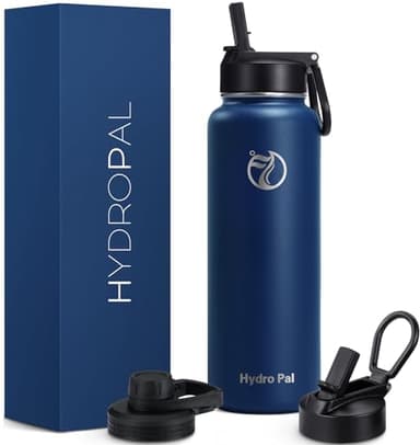 HydroPal Edelstahl Trinkflasche - 750ml/ 1L/1.2L/1.9L, BPA-Frei, Kohlensäure geeignet, Isolierte flasche mit Strohhalm & 2 Deckel