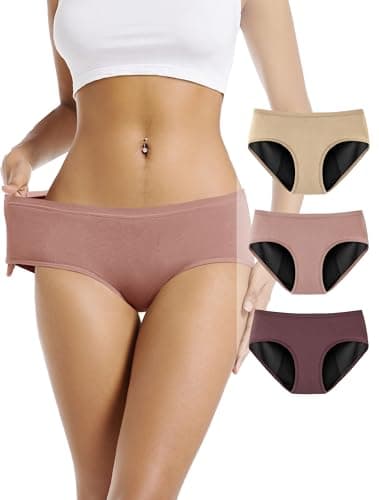 TIICHOO Periodenunterschwäsche Starke Blutung für Menstruation Wochenbett Periodenunterwäsche 3er Pack (L, Braun/Roségold/Beige)