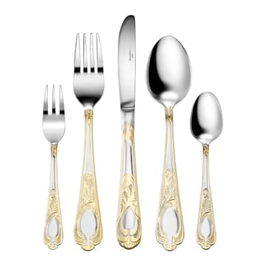 Karcher Besteckset Boston 72-teilig für 12 Personen – Elegantes Tafelbesteck aus Edelstahl mit dekorativer Vergoldung – Spülmaschinengeeignet – Stilvolles Besteck für Alltag und Feste