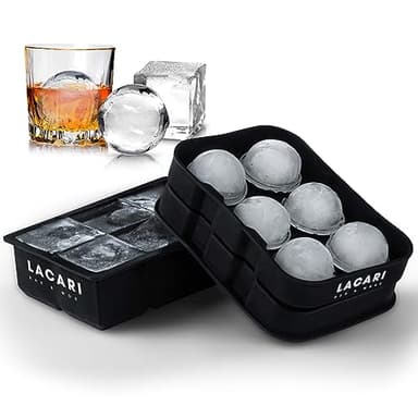 Eiswürfelform groß | Eiswürfelform Silikon | Lacari ORIGINAL Eiswürfelform für große Eiswürfel | Ice Cube XXL | 6x Rund & 6x Eckig | Eiswürfelbehälter für Getränke | Ice Cube Tray BPA Frei Schwarz