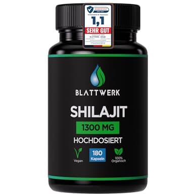 Himalaya Shilajit original - 3 MONATE VORRAT - 180 Kapseln / 1300 mg - Mumijo Shilajit Kapseln hochdosiert - Besser als Resin (Harz) - in DE abgefüllt & Laborgeprüft - ohne Zusätze - BLATTWERK