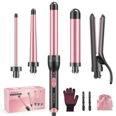 5 in 1 Keramik Lockenstab mit Glätteisen - BESTOPE MIX Lockenstab Set mit Verschiedenen Aufsätzen für Große und Kleine Locken, 10-32mm Schnellaufheizung 2 Einstellbare Temperatur für Lange kurze Haare