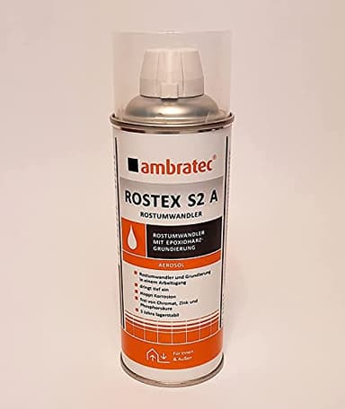 Ambratec 400 ml Spray Rostex S2 A Rostumwandler mit Schutzschicht aus Epoxydharz, entfernt Rost, bildet Grundierung, schützt vor Korrosion