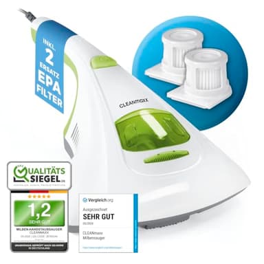 CLEANmaxx Milben Hand-Staubsauger vernichtet bis zu 99 Prozent Aller Milben | Effektive, chemiefreie Reinigung mit UV-C-Licht | Perfekt auch für Allergiker zum Absaugen & Desinfizieren von Matratzen