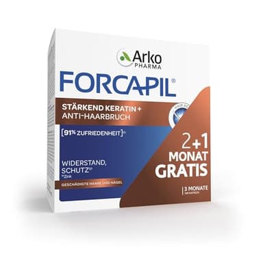ARKOPHARMA - FORCAPIL® Stärkendes Keratin + Anti-Haarbruch - Haar-Vitamine - geschädigte Haare und Nägel - Widerstandskraft und Schutz - Zink - 450 μg Biotin - Ab 15 Jahren - 180 Kapseln