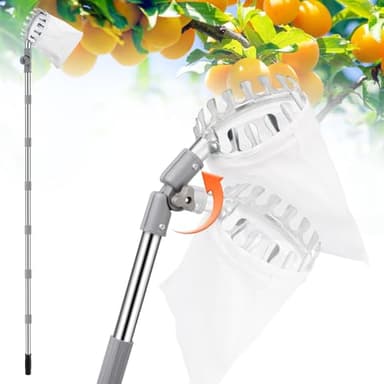 Donken 4.2m Obstpflücker Apfelpflücker Obstsammler mit Stiel & Einstellbarem Kopf, Perfekt für Äpfel Kirschen Birnen Pflaumen, Kirschpflücker mit Baumwollbeutel