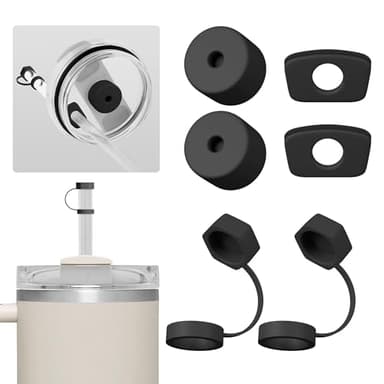 Nearockle 6 Stück Silikon Strohhalm Abdeckung Auslaufschutz, Kompatibel für Stanley Quencher Becher H2.0 850ml & 1.2L(30oz|40oz) Cup Tumbler FlowState Zubehör (Schwarz)