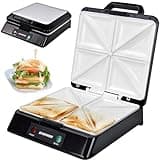 Syntrox Keramik Sandwichmaker Quorn | Sandwich Toaster | Thermostat | Antihaft, 2000 Watt, Keramikplatten, Küchengeräte, Edelstahlabdeckung, Sandwich Zubereitung