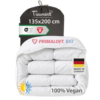 Taumwelt Natur Made in Germany Bettdecke 135x200 cm, Daunenalternative mit Primaloft Bio Mikrofasern-Füllung, für alle Jahreszeiten, Füllgewicht: 625g, weiß, Allergiker geeignet, Öko-Tex 100