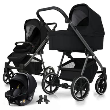 my junior® NOAX² 3-in-1-Kinderwagen inkl. Babyschale, Liegewanne, Sportsitz, Adapter, geräumiger Einkaufskorb in City Noir