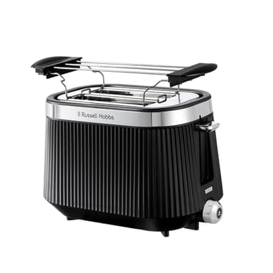 Russell Hobbs Toaster [für 2 Scheiben] Brontë Black (6 Bräunungsstufen, Mattes Finish, Silberakzente, Lift & Look, Auftaufunktion, Aufwärmfunktion, Stop- & Hebefunktion, Brötchenaufsatz) 26760-56