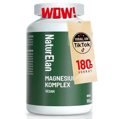 Magnesium Komplex Hochdosiert 400mg - 180 Premium Kapseln (6 Monate), 5 in 1, 807 mg je Kapsel, davon 400mg elementares Magnesium, Vegan, Magnesiumglycinat, Citrat, Malat, Taurate, Oxid