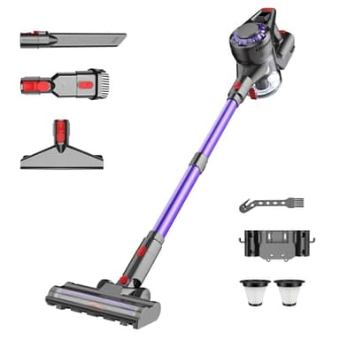 Emphsism Akku Staubsauger Kabellos 450W 40KPa Beutellos mit HEPA Filter & LED Display, Anti-Tangle Bürste, Selbststehend mit Wandhalterung, 50 Min Laufzeit, Für Teppiche, Hartboden, Tierhaare & Auto