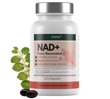 EXVital® NAD+, 1000mg NAD+ & 600mg Trans-Resveratrol pro Tag- 120 vegane Softgels - liposomal & maximale Bioverfügbarkeit, hochdosiert & laborgeprüft