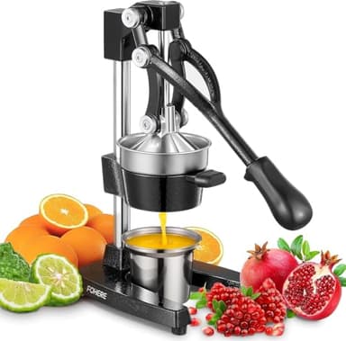 FOHERE Saftpresse Manuell, Professionelle Orangenpresse Handpresse für Orangen, Zitronen, Granatäpfel, Grapefruits, Leicht zu Reinigende Zitruspresse mit Edelstahlbecher