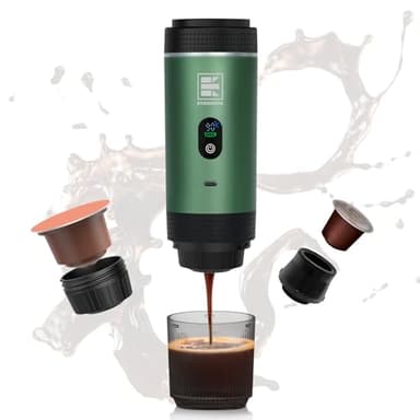 EVERANGE Tragbare elektrische Espressomaschine, Reise-Kaffeemaschine Brüher kompatibel mit gemahlenem Kaffee & NS-Kapseln (Grün mit LCD-Bildschirm)
