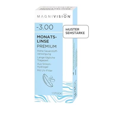 MAGNIVISION Monatslinse Premium weiche Kontaktlinsen für -2,00 dpt. | 1 Stück | BC 8.7 | DIA 14.0 | mit Silikon-Hydrogel-Material und UV-Filter für lange Tragezeiten | ohne Konservierungsstoffe